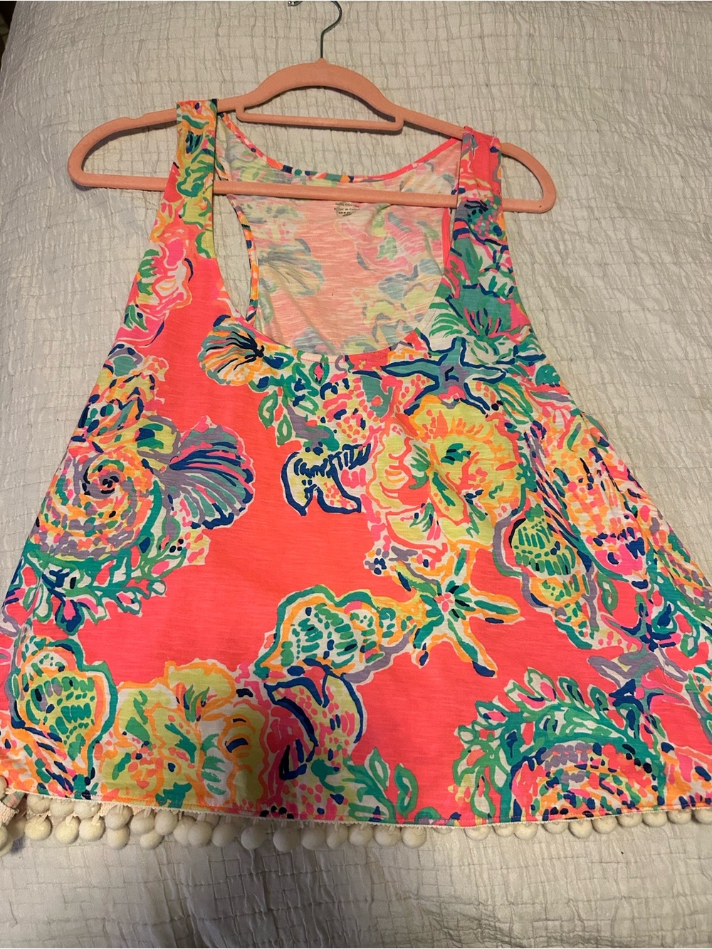 Lilly Pulitzer Coral Floral Pom-Pom Tank Top